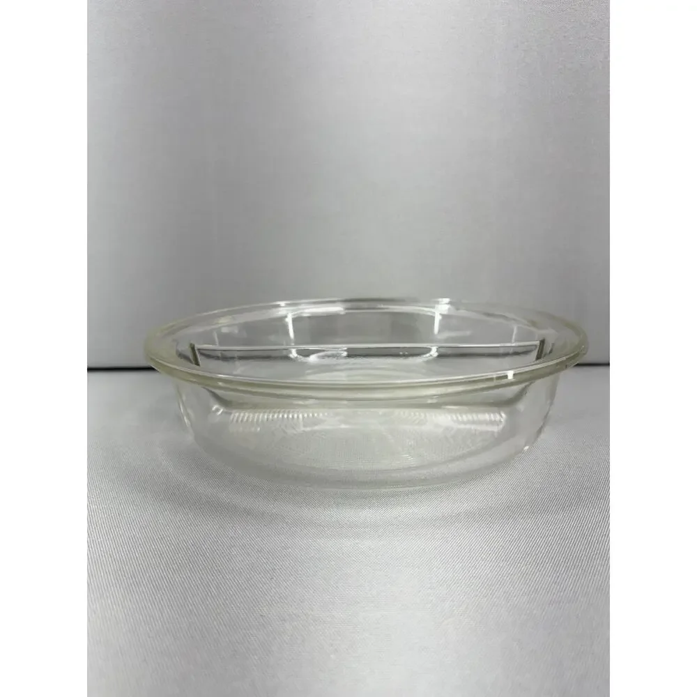 Vintage PYREX Divided 595 Clear Glass Serving Bowl Chafing Dish 9.75” USA.